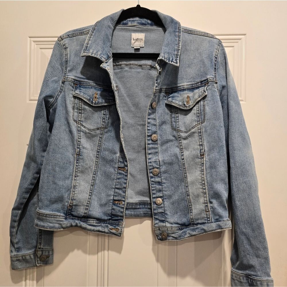 Kensie Jeans Long Sleeve Buttoned Blue Jean Jacket, Size L
